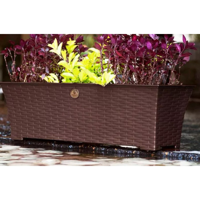 Ardilla Maceta Rectangular Plástico Tipo Rattan Blanco Cantera 45 Cm