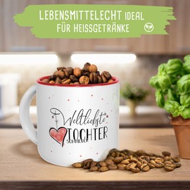 Tasse mit Spruch für die weltliebste Schwiegertochter - Geschenk für Schwiegertochter, Geburtstagsgeschenk, Familie | Hochwertige Keramik - Innen Rot, 400ml