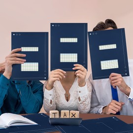 Marspark 50 Count Tax Return Folders with Double Windows, 8.5 x 11 Inch Navy Blue Tax Folders with Side Staple Tabs Right Pocket Document Organizer for Customs Preparers Office Business