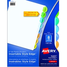 Avery 8-Tab Plastic Binder Dividers, Insertable Multicolor Style Edge Tabs, 1 Set (11201)