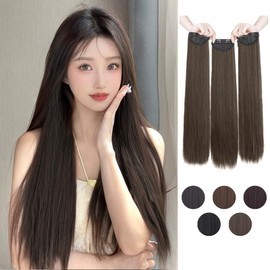 Limakara 3-Piece Set of 3 Clip-on Straight, Long, 23.6 inches (60 cm), Extension, One Touch, Easy Installation, Volume Up, Matte Fiber, Everyday Use, Heat Resistant, Natural Fashion, Partial Wig, Hair