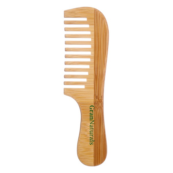 GranNaturals Wide Tooth Wooden Comb with Handle - Styling &
