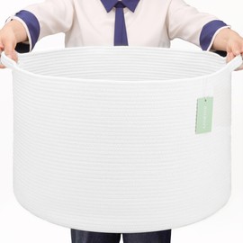 BOSROTY Extra Large Cotton Rope Basket For Girls Boys Kids 87L, Nursery Hamper, Large Laundry Basket, Nursery Bin, Woven Basket Organizer For Storage Toys Blankets Shoes Clothes, 22”x 14”, White