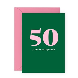 Central 23 de 50 cumpleaños para mi hermana, tía y mamá. Cuarenta y fabulosa. de feliz cumpleaños. Regalos para mujeres. Diseño minimalista y moderno en verde. Incluye pegatinas divertidas.