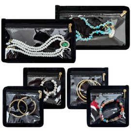 LingLingo Travel Jewelry Organizer Pouch - 6 PCS Velvet Zippered Bag Set with 2 Large 4 Small for Earrings Rings Necklace Bracelet Storage, Gift for Women (Black)