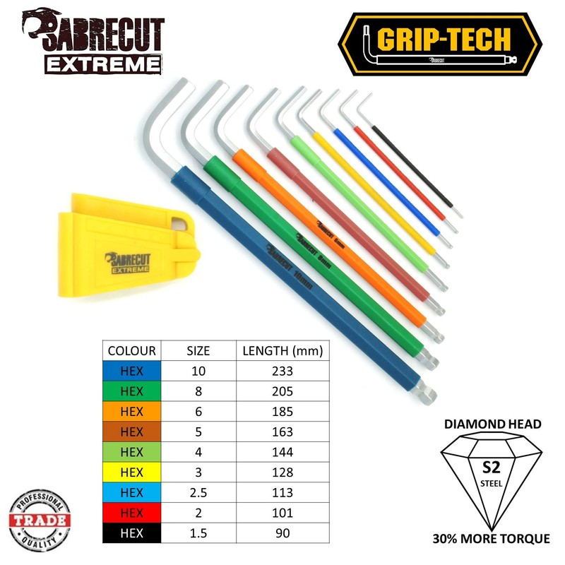 SabreCut 9 Piece SCHEX009S Soft Grip Extra Long Hex, Hex