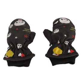 Ski Gloves 2pcs Kids Snow Mittens Warm Waterproof Windproof Thicken Polyester Fleece Cute Pattern Toddler Ski Gloves for Outdoor Walking Running Riding (Black)