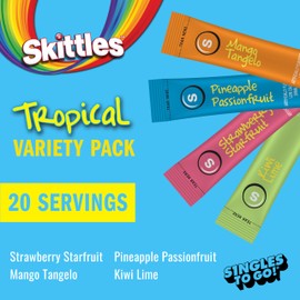 Skittles Singles To Go Variety Pack, Watertok Powdered Drink Mix, Zero Sugar, Low Calorie, Includes 4 Flavors, 1 Box (20 Single Servings) (Tropical)