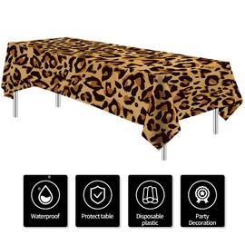 Xenorik Leopard Print Party Tablecloths Supplies, Disposable Cheetah Print Party Decorations Table Cover, Safari Animal Leopard Theme Birthday Baby Shower Table Cloths, 3 Pack, 54in x 108in