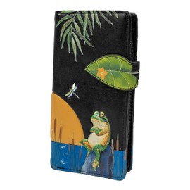 Shag Wear Women's Premium Vegan Clutch Cardholder Wallet Zipper Purse with Pretty Sunset Frogs, Black
