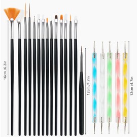 Cheerhom 20 Piece Nail Brush Set with Dotting Tool, Brush for Gel Nails, Nail Art Brush Set, Brush Nail Design