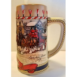 Budweiser Holiday Steins Collectible Holiday Stein Series (Year 1986) - Classic, Red and White, Ceramic