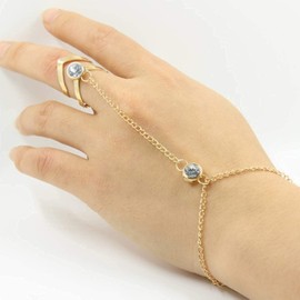 Yienate Boho Rhinestone Finger Chain Bracelet Creative Arrow Jewelry for Women and Girls, Metal