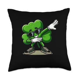 St Patricks Day Dabbing Shamrock Sunglasses Dabbing Clover Throw Pillow