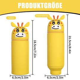 Qottmez Kawaii Pencil Case 2-in-1, Animal Pen Holder and Zip Case, Cartoon Pencil Case Girls Boys, Stand Up Pencil Case, Pencil Case for School, Office, Teenagers, giraffe, Cartoon, cute