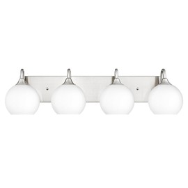 Emak Modern 4-Light Bathroom Lighting Fixtures Over Mirror, Brushed Nickel Vanity Light with Milk Glass Shade, 29 Inch Globe Vanity Lights for Bathroom, Mirror, VL118-BN-ML-4