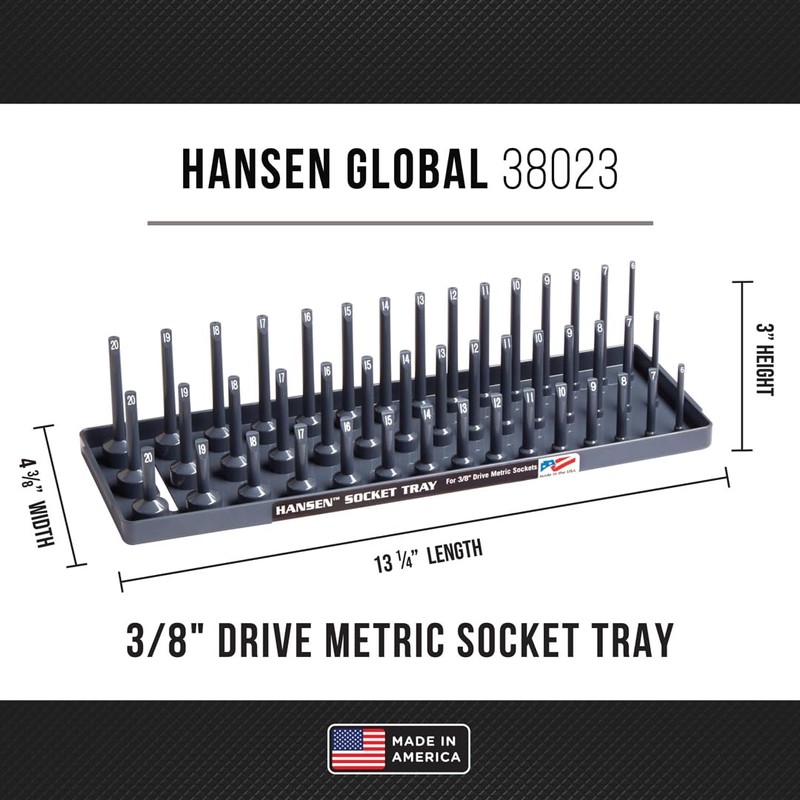 Hansen Socket Organizer 38023 3/8" Drive Metric - 3 Row