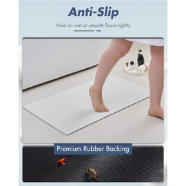 AMOAMI Ultra Thin Bathroom Rugs, Rubber Backed Bath Mats for Bathroom Non Slip, Absorbent Bathroom Mat for Floor, Shower, Sink (17"x28", White)