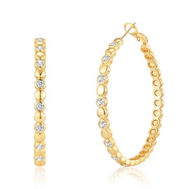 VEEDOFA Gold Hoop Earrings for Women, Hypoallergenic Trendy Large Big Hoops Earrings with 5A+ Cubic Zirconia, Lightweight 14K Gold Plated Earrings for Gift, Jewelry for Women