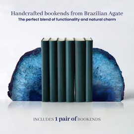 Teal Bookends, Agate Bookends, Handcrafted Brazilian Stone Bookends for Unique and Crystal Energetic Decoration, Perfect for Gifts, One Pair of 2-3 lbs