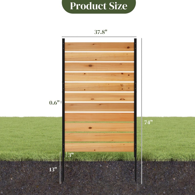 No Dig Wood Privacy Screen Fence Panel, 61" H x