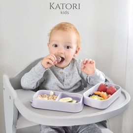 KATORI KIDS Suction Plate for Baby To Go | 5pc Travel Silicone Baby Plate Feeding Set with Travel Bag | Toddler Plate | Baby Travel Essential | Baby Bowl | Platos para Bebes (Boho Creme)