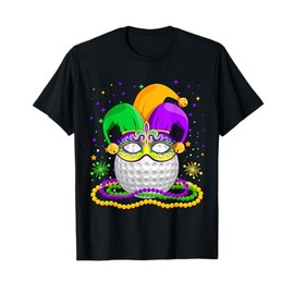 Golf Wearing Jester Hat Masked Beads Mardi Gras Player T-Shirt
