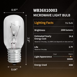 UP2WIN Light Bulbs Compatible with GE Microwave Oven - WB36X10003 Microwave Light Bulb Lamp Compatible with GE Whirlpool Maytag Frigidaire Kenmore Microwave, 3 Pack