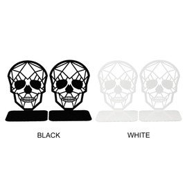 POHOVE 2pcs Metal Bookends Black Book Ends, Heavy-Duty Bookends, Bookends for Shelves, Nonskid Bookend Supports for Heavy Books,Black Skull Design Bookend Decorative Desktop Organizer