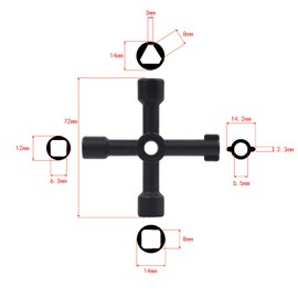 4 Way Multifunction Key, Universal Control Cabinet Key Torque Wrench Cross Wrench, Used for Electric Gas Meter Box, Cabinet, Cabinet, Train Door Opening Key.(Black)