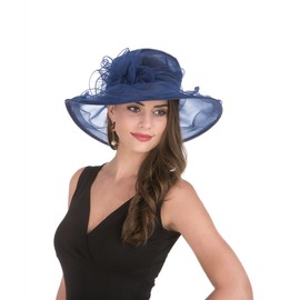 Haojing Kentucky Derby Hat Fascinator Party Church Hat for Women (HJH-Navy Blue Flower)