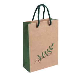 Pomei 25 PCS Gift Paper Bags- Grass Leaves, Printed Kraft Paper with Green Handles, 6.8"x9.8"x3.1", Paper Bags for Gifting, Stationaries, Groceries, Retail, and Shopping. Durable and Stylish.
