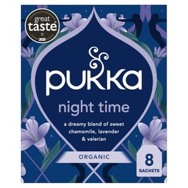 Pukka Night Time Organic Herbal Tea - 8 Biodegradable Tea Bags - Sleep Tea Box, Chamomile, Lavender, Oat Flower, and Limeflower - Natural For Bedtime Relaxation, Caffeine Free