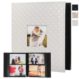 RECUTMS 200 Photos Album 4x6 Small Photos Leather Cover Picture Album Black Inner Page 200 Horizontal Pockets Photo Book for Family Travel Baby Wedding Anniversary (White)