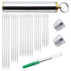 DXLing Self-Threading Sewing Needles Set of 24 Household Needles 5 Sizes Threading Needles Box Seam Ripper Thimble Darning Needles with Lace Sewing Needle Set for Blind Beginners Travelers