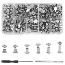 110 Set of Chicago Screws, Book Screws M5 x 4, 5, 6, 8, 10, 12 mm, 6 Sizes Screw Rivets with Assortment Box for Leather Bags Belts Backpacks Clothing DIY Handmade Decorations (Silver)
