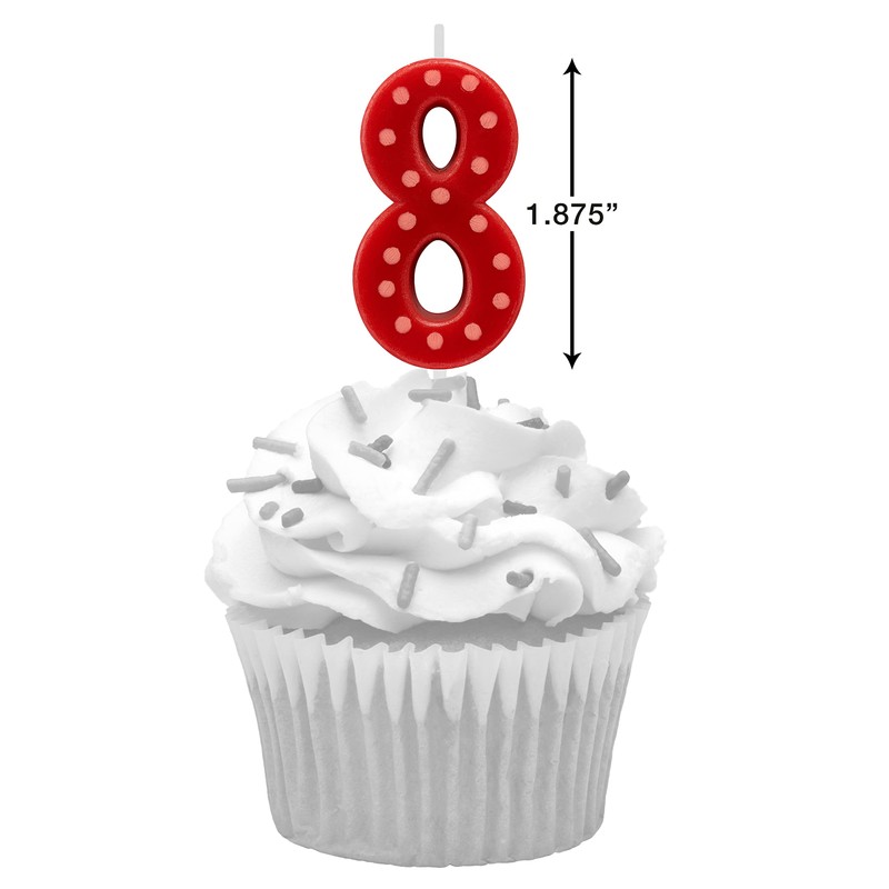Papyrus Number 8 Birthday Candle, Red Polka Dots (1-Count)