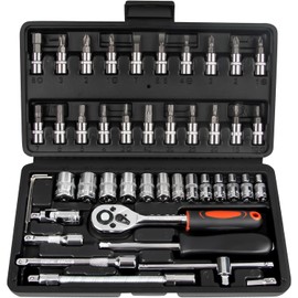 hmevsafinect 1/4 Inch Drive Socket Ratchet Wrench Set, 45 Pieces Socket Set with Bit Socket Set Metric and Extension Bar for Car Bicycle Motorcycle Repair and Home Use with Storage Case (Black)