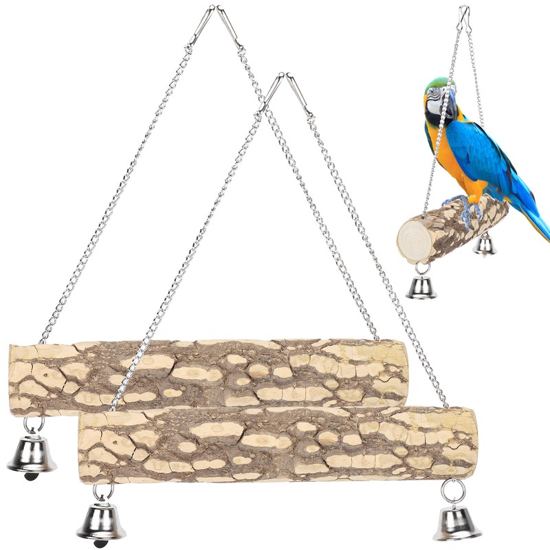 2pcs Pet Birds Parrots Wooden Swing Stand Bar Safety Toy