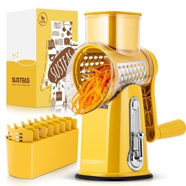 SUSTEAS Rotary Vegetable Chopper - 5 Blades, Suction Base, Handle, Bonus Blade Organizer, Kitchen Slicer, Practical Mother's Day Gift.