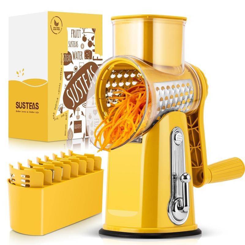 SUSTEAS Rotary Vegetable Chopper - 5 Blades, Suction Base, Handle,