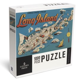 Lantern Press 1000 Piece Jigsaw Puzzle, Greetings from Long Island, New York View, Vintage Halftone