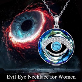 TOUPOP Evil Eye Necklace Sterling Silver Evil Eye Pendant with Turquoise Protection Crystal Necklaces for Women Good Luck Evil Eye Jewelry Birthday Christmas Gifts for Women Friend (Turquoise)
