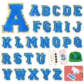 Chenille Letter Patches Self-Adhesive for Bags: NICEVINYL Blue 52PCS Varsity Letters Stick on Patch with Pins for Fabric - Preppy Embroidered Sticker Patches for Clothing Hats Jackets