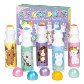 Lutz Mauder Stamp Marker Painting and Stamp Pens Glossy Dots, Pack of 5 Different TapirElla Designs in Pastel Colours with Metallic Effect, Colouring Pens and Stamps in Five Colours