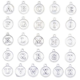 Jewellery Making Metal Earring Charm: 104pcs Silver Small Round Letters Pendant Set Birthday Present Craft Accessory Mini Cute jewelry Bead Decoration DIY Necklace Bracelet Bag Keyring for Girl Mum