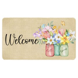 Spring Door Mat,Flower Floral Indoor Outdoor Non-Slip Doormat,Entryway Front Porch Spring Summer Welcome Door Mat Colorful for Entrance Decor,30" x 17"