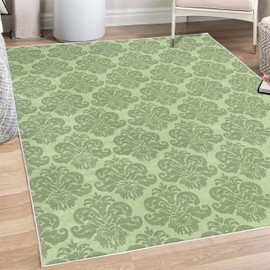 Lunarable Dusty Rose Decorative Rug, Antique Damask Motifs Ornate Victorian Feminine Pattern Old Fashioned Revival, Quality Carpet for Bedroom Dorm and Living Room, 4' X 5' 5", Pale Green