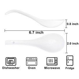 Soup Spoons Set of 8, Ceramic Chinese Soup Spoon, Asian Soup Spoons, White Japanese Spoon Large for Ramen Pho Wonton Dumpling Miso, Deep Oval Hook Design (8 pcs-6.7 inch)