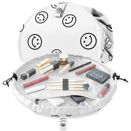 MESTOOTH - Bolsa de maquillaje con cordón abierto, bolsa de cosméticos de gran capacidad para mujer, bolso con compartimentos, bolsa de aseo de viaje, accesorios para organizar, Blanco, Animado